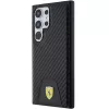 Ferrari FEHCS24LN3PUK Kietasis dėklas, skirtas Samsung Galaxy S24 Ultra, anglies pluošto raštas, susiūtas apačioje, juodas