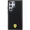 Ferrari FEHCS24LN3PUK Kietasis dėklas, skirtas Samsung Galaxy S24 Ultra, anglies pluošto raštas, susiūtas apačioje, juodas