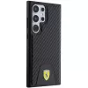 Ferrari FEHCS24LN3PUK Kietasis dėklas, skirtas Samsung Galaxy S24 Ultra, anglies pluošto raštas, susiūtas apačioje, juodas