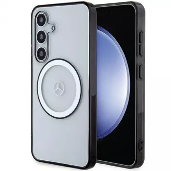 MERCEDES-BENZ MEHMS24S23HUOKC Skaidrus kietas dėklas Samsung Galaxy S24 su atspaustu logotipu ir MagSafe