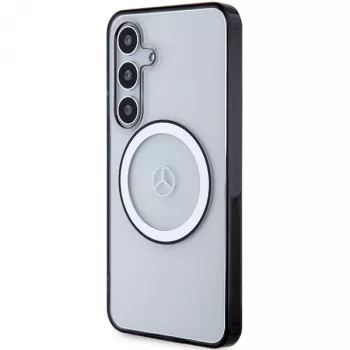 MERCEDES-BENZ MEHMS24S23HUOKC Skaidrus kietas dėklas Samsung Galaxy S24 su atspaustu logotipu ir MagSafe