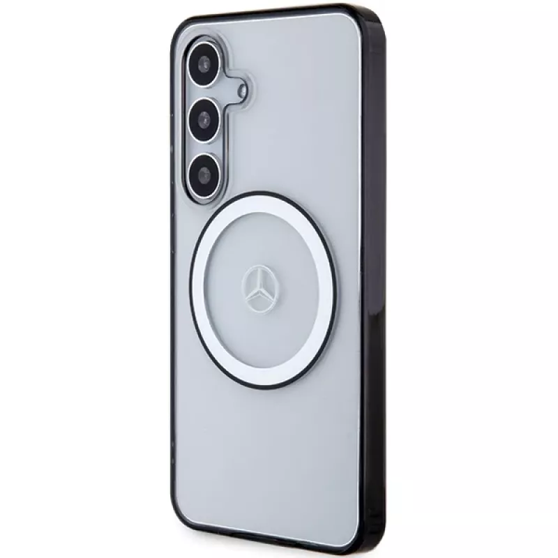 MERCEDES-BENZ MEHMS24S23HUOKC Skaidrus kietas dėklas Samsung Galaxy S24 su atspaustu logotipu ir MagSafe