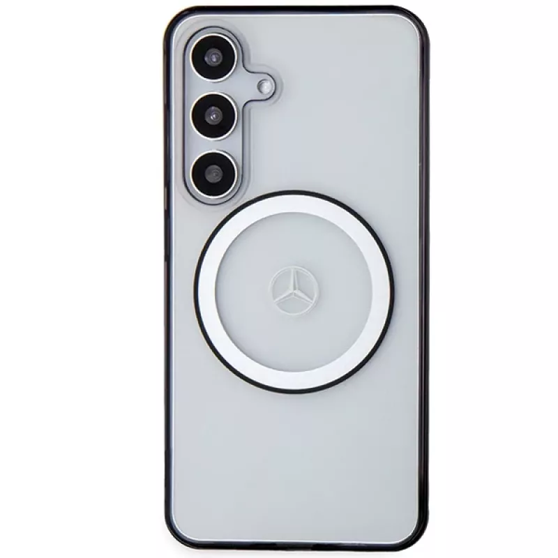MERCEDES-BENZ MEHMS24S23HUOKC Skaidrus kietas dėklas Samsung Galaxy S24 su atspaustu logotipu ir MagSafe