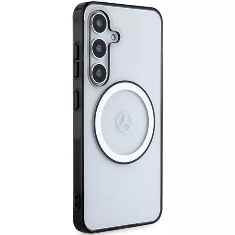 MERCEDES-BENZ MEHMS24S23HUOKC Skaidrus kietas dėklas Samsung Galaxy S24 su atspaustu logotipu ir MagSafe