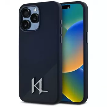 Karl Lagerfeld Silicone ShadowMetal Initial MagSafe Case, skirta iPhone 15 Pro Max, juoda