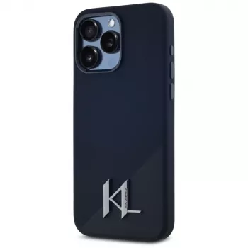 Karl Lagerfeld Silicone ShadowMetal Initial MagSafe Case, skirta iPhone 15 Pro Max, juoda