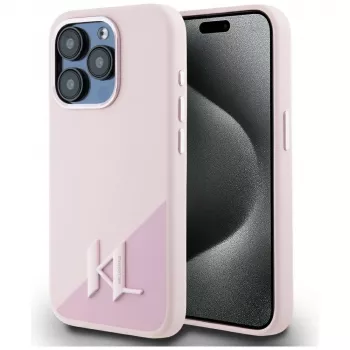 KARL LAGERFELD Silicone Shadow Metal Initial MagSafe Dėklas, skirtas iPhone 15 Pro, Rožinis
