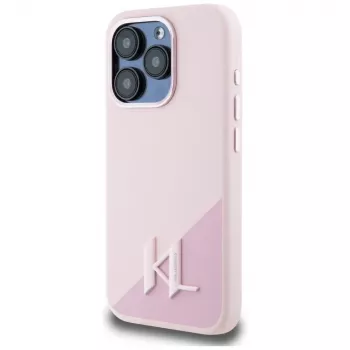 KARL LAGERFELD Silicone Shadow Metal Initial MagSafe Dėklas, skirtas iPhone 15 Pro Max, Rožinis