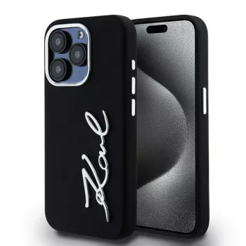 Karl Lagerfeld KLHCP15LSCMSMVK Hardcase Silicone Metal Script Logo, skirta iPhone 15 Pro 6.1, juoda