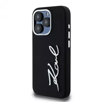 Karl Lagerfeld KLHCP15LSCMSMVK Hardcase Silicone Metal Script Logo, skirta iPhone 15 Pro 6.1, juoda