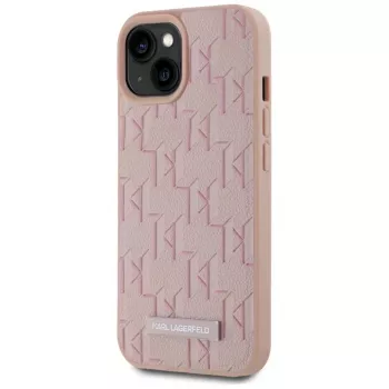Karl Lagerfeld Leather Monogram Metal Logo MagSafe Case, iPhone 15, Pink