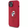KARL LAGERFELD Silicone Case for iPhone 15 with MagSafe and Ring Holder - Karl & Choupette Heads - Red