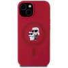 KARL LAGERFELD Silicone Case for iPhone 15 with MagSafe and Ring Holder - Karl & Choupette Heads - Red