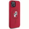 KARL LAGERFELD Silicone Case for iPhone 15 with MagSafe and Ring Holder - Karl & Choupette Heads - Red