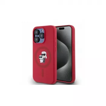 Karl Lagerfeld KLHMP15LSCMKCRHR iPhone 15 Pro 6.1 Red Silicone Hard Case with Karl & Choupette Heads Ring MagSafe