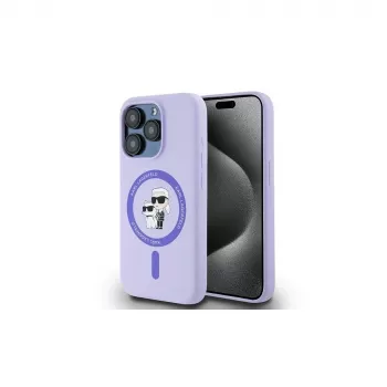 Karl Lagerfeld KLHMP15LSCMKCRHU iPhone 15 Pro 6,1 inch Purple Silicone Hard Case with Karl & Choupette Heads Ring and MagSafe