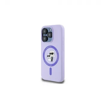 Karl Lagerfeld KLHMP15LSCMKCRHU iPhone 15 Pro 6,1 inch Purple Silicone Hard Case with Karl & Choupette Heads Ring and MagSafe