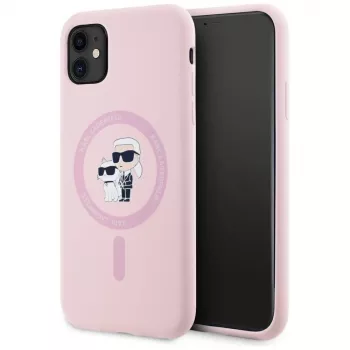 KARL LAGERFELD Silicone Karl&Choupette MagSafe Case for iPhone 11 Pink