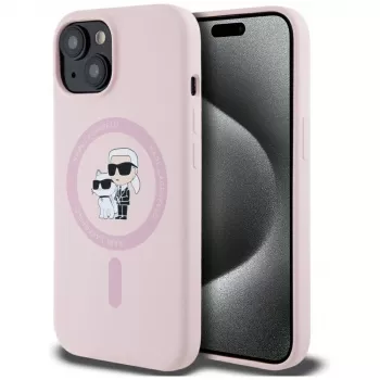 Karl Lagerfeld Silicone Karl & Choupette MagSafe Case for iPhone 15 Plus Pink