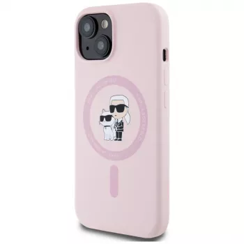 Karl Lagerfeld Silicone Karl & Choupette MagSafe Case for iPhone 15 Plus Pink