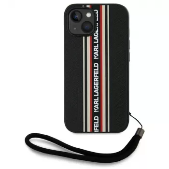 KARL LAGERFELD Saffiano Athleisure Stripes Cord Case, iPhone 15, juoda-raudona