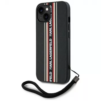 KARL LAGERFELD Saffiano Athleisure Stripes Cord Case, iPhone 15, juoda-raudona