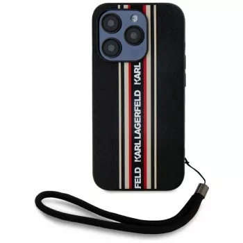 KARL LAGERFELD Saffiano Athleisure Stripes Cord Case, iPhone 15 Pro, juoda/raudona