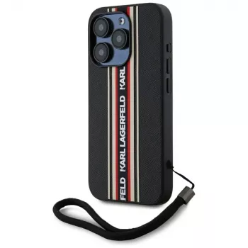 KARL LAGERFELD Saffiano AthleisureStripes Cord Case, iPhone 15 Pro Max, juoda/raudona