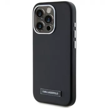 KARL LAGERFELD Metal Plate MagSafe Case, iPhone 15 Pro, juoda