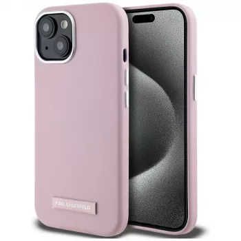 KARL LAGERFELD FW Metal Plate MagSafe Back Cover, skirta Apple iPhone 15, rožinė