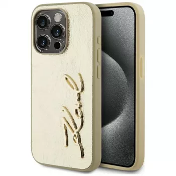 KARL LAGERFELD Wrinkled Metal Signature Dėklas, skirtas iPhone 15 Pro – Auksinis
