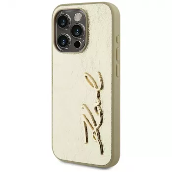 KARL LAGERFELD Wrinkled Metal Signature Dėklas, skirtas iPhone 15 Pro – Auksinis