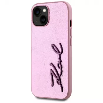 KARL LAGERFELD Wrinkled Metal Signature Back Cover, skirta Apple iPhone 15, rožinė