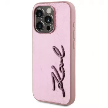 Karl Lagerfeld Wrinkled Metal Signature Dėklas, skirta iPhone 15 Pro, Rožinė