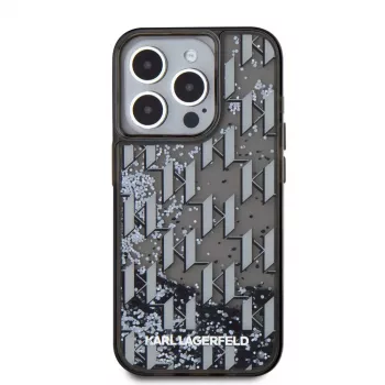 KARL LAGERFELD Liquide GlitterMonogram Gradient Back Cover, skirta Apple iPhone 15 Pro, juoda