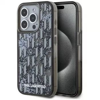 Karl Lagerfeld Liquid Glitter Monogram Gradient Dėklas, skirtas iPhone 15 Pro Max, juodas