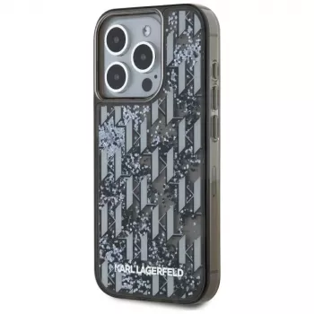 Karl Lagerfeld Liquid Glitter Monogram Gradient Dėklas, skirtas iPhone 15 Pro Max, juodas