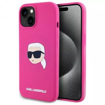Karl Lagerfeld KLHMP15SSKHPPLF iPhone 15 6,1 colio fuksijos spalvos silikoninis kietas dėklas su Karl Head Print ir MagSafe