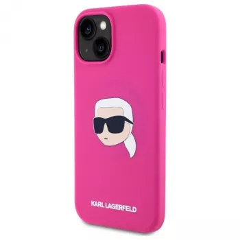 Karl Lagerfeld KLHMP15SSKHPPLF iPhone 15 6,1 colio fuksijos spalvos silikoninis kietas dėklas su Karl Head Print ir MagSafe