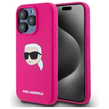 Karl Lagerfeld KLHMP15XSKHPPLF iPhone 15 Pro Max 6,7 inch Fuchsia Silikoninis Kietas Dėklas su Karl Head Print ir MagSafe