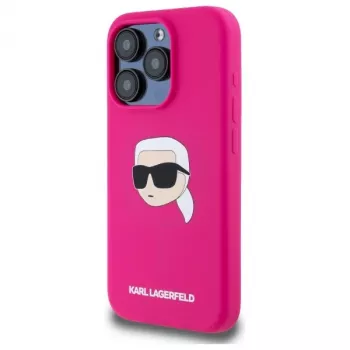 Karl Lagerfeld KLHMP15XSKHPPLF iPhone 15 Pro Max 6,7 inch Fuchsia Silikoninis Kietas Dėklas su Karl Head Print ir MagSafe