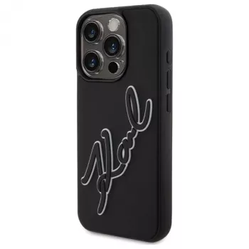 Karl Lagerfeld KLHCP15X3DRKSDLK Kietas dėklas, skirtas Apple iPhone 15 Pro Max 6,7 inch juodas, su 3D guminiu parašu