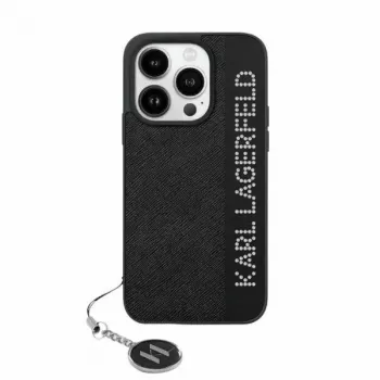 Karl Lagerfeld KLHCP15SPSAKDGCK iPhone 15 / 14 / 13 6.1 Black Hardcase Saffiano Rhinestones & Charm