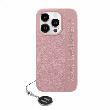 Karl Lagerfeld KLHCP15SPSAKDGCP iPhone 15 / 14 / 13 6.1 Pink Hardcase Saffiano Rhinestones & Charm