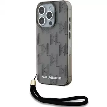 Karl Lagerfeld KLHCP15LHKDPNSK Kietasis dėklas, skirtas iPhone 15 Pro 6,1 inch, juodas, IML Mono KL raštas su virvele