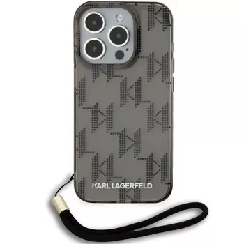 Karl Lagerfeld KLHCP15LHKDPNSK Kietasis dėklas, skirtas iPhone 15 Pro 6,1 inch, juodas, IML Mono KL raštas su virvele