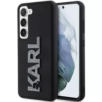 Karl Lagerfeld KLHCS24S3DMBKCK kietas dėklas Samsung Galaxy S24, juodas, su 3D guminiu blizgučių logotipu