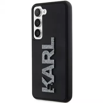 Karl Lagerfeld KLHCS24S3DMBKCK kietas dėklas Samsung Galaxy S24, juodas, su 3D guminiu blizgučių logotipu