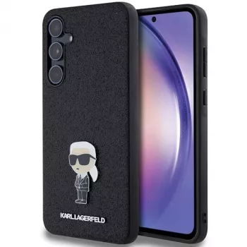 KARL LAGERFELD Ikonik Hard Case, skirta Samsung Galaxy A55 5G – juoda su blizgučiais ir metaliniu smeigtuku