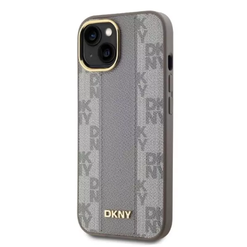 DKNY DKHMP14SPCPVSLE iPhone 14 6,1 inch Beige Hardcase Leather Checkered Mono Pattern MagSafe
